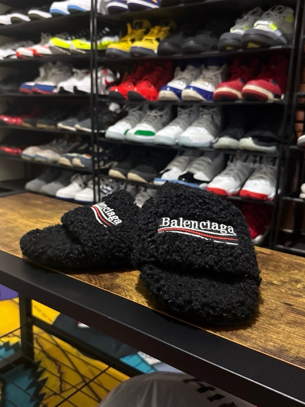 Balenciaga Black Fur Slides